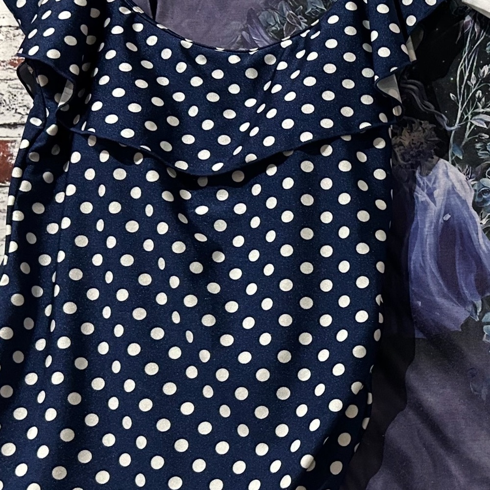 Navy Polka Dot Ruffle Top
